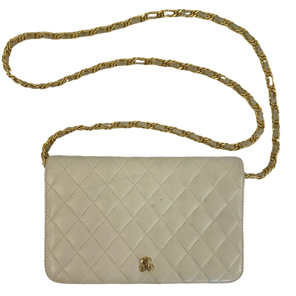 Jay Herbert New York Vintage Quilted Purse with Gold-Tone Chain Strap Cream
